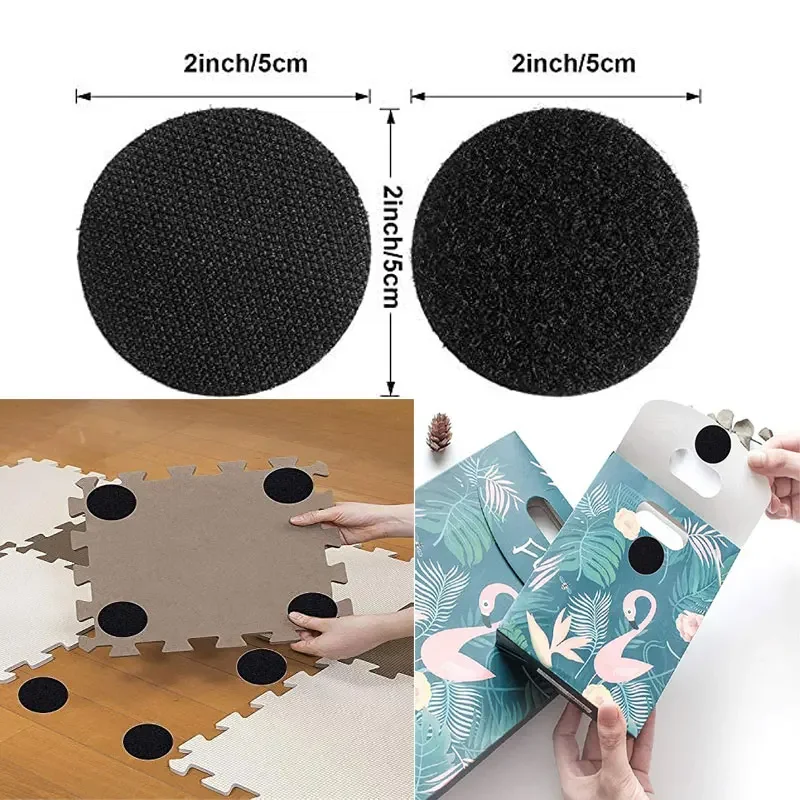 50mm Hook and Loop Tape Fastener Dots Strong Self Adhesive Nylon Magic Sticker for Bed Sheet Sofa Mat Carpet Anti Slip Mat Pads