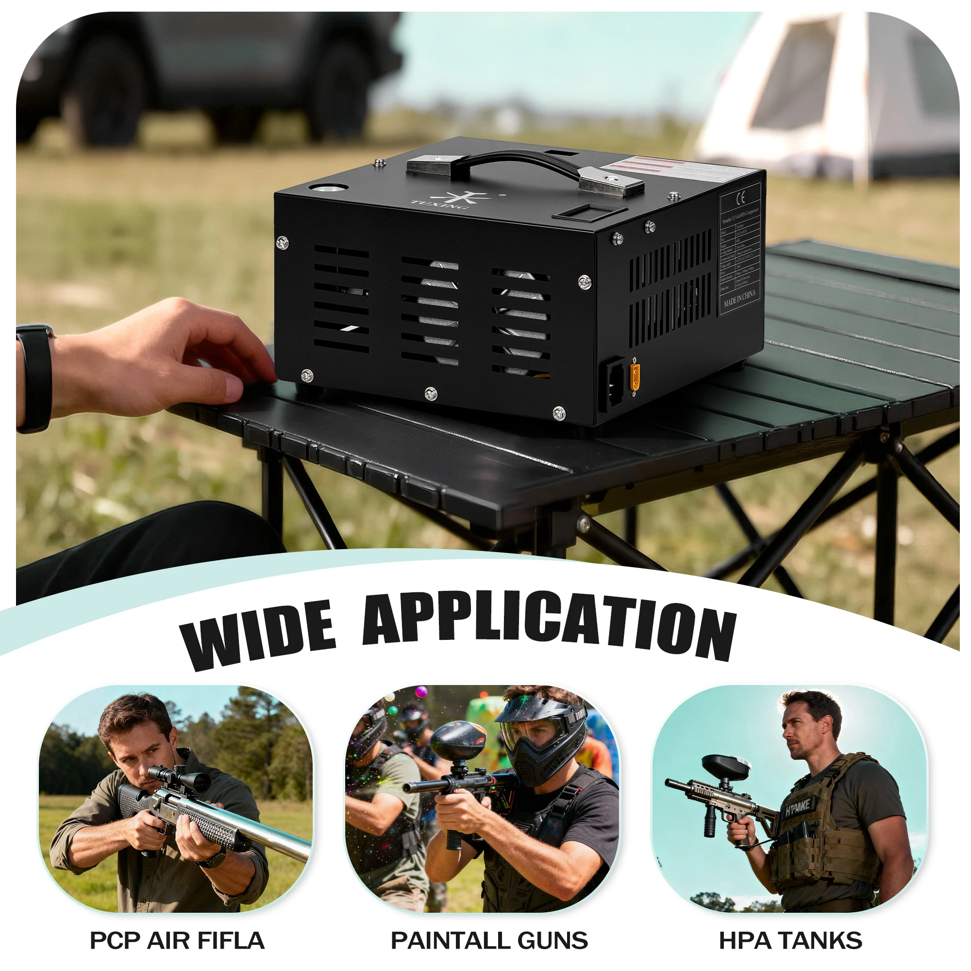 TUXING TXES061 Air Compressor PCP 4500Psi 300Bar Built-in Transformer Oil&Water-Free For Paintball、Diving