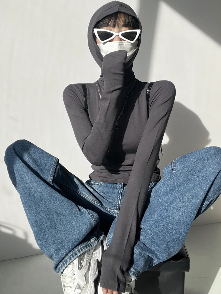 American Sle High Waist Wide Leg Jeans Women's Four Season Small Size Straight Loose Leg Covering Light Blue Floor-Length P...