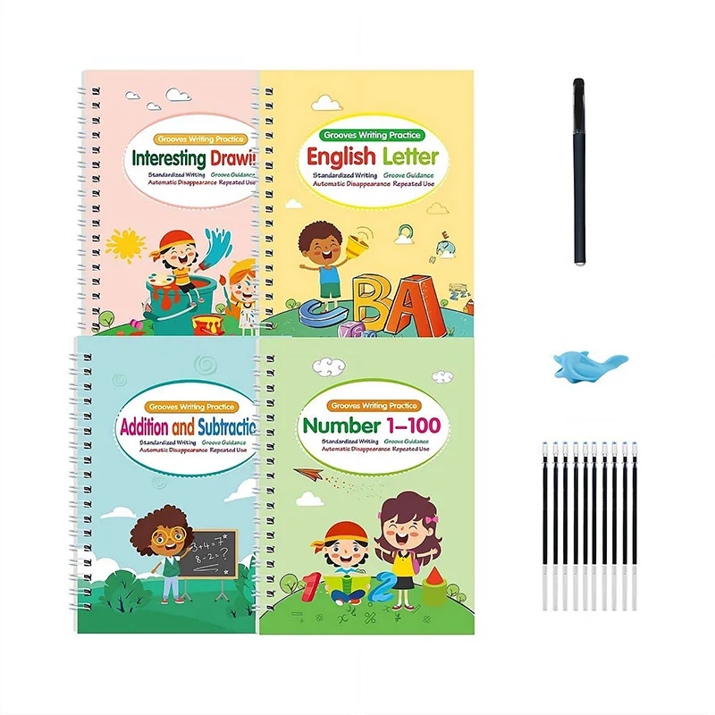 4 Pcs Tiny Thinkers Tracetrek Workbook Magic Grooved Practice Copybook Reusable Preschool Workbooks Pen Control Training Libros