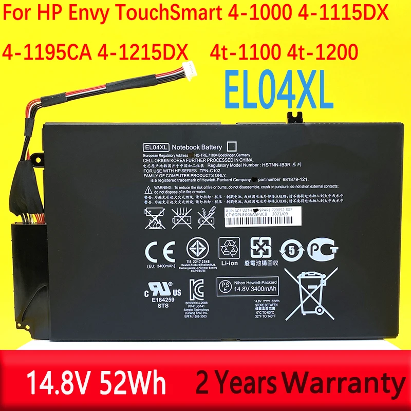 EL04XL For HP Envy TouchSmart 4 HSTNN-IB3R UB3R Laptop Battery TPN-C102 ENVPR4 I5-3317U ENVY 4 4T-1000 681879-1C1 14.8V 3400mAh