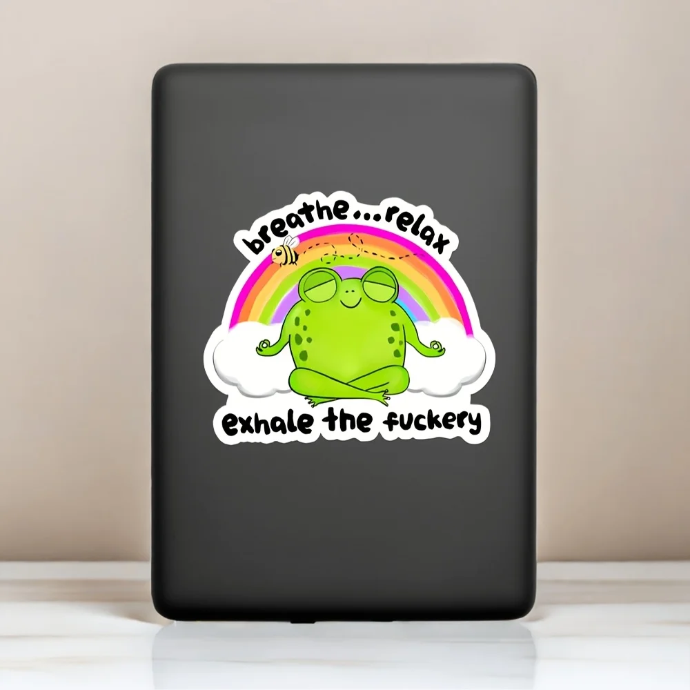 1PC Humorous Frog Meditation Car Sticker, "Breathe Relax" Decal for Cars, Cool Accessory to Make Your Automobile Stand Out