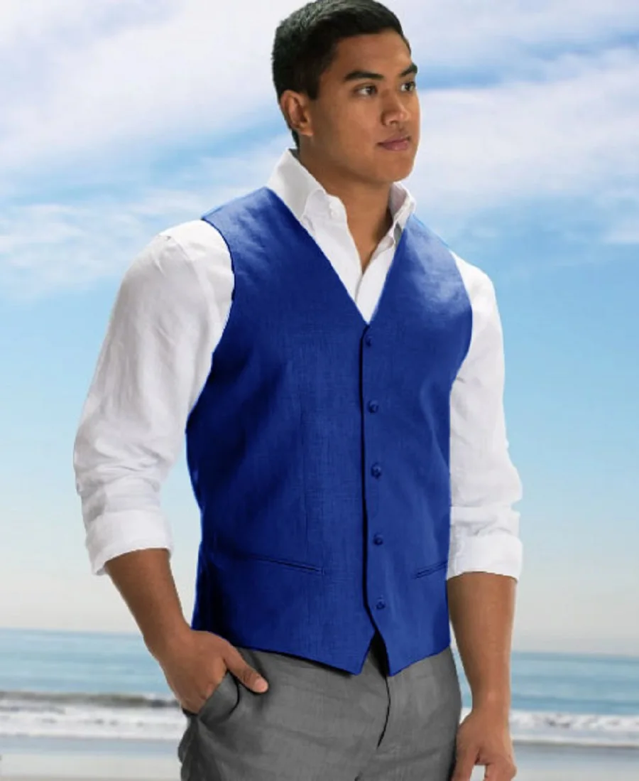 Men's Linen Suit Vest Solid Color Comfort Stretch Slim Fit Single Breasted Work Wear Vests for Men Male Gilet Formal Working