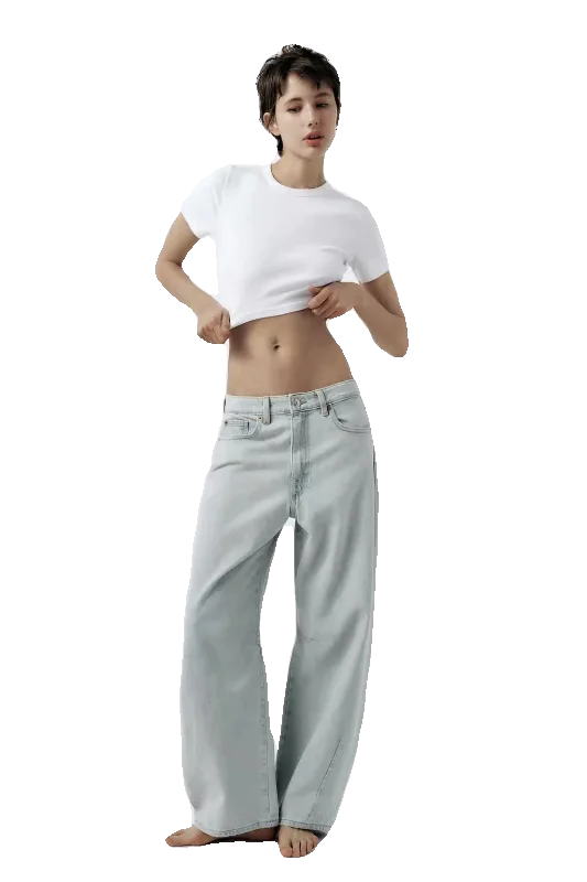 Frühling 2024, lockere Boyfriend-Jeans mit Ballon-Denim, mittlere Taille, gerades Bein, lange Hosen, reine Farbe, hohe Taille