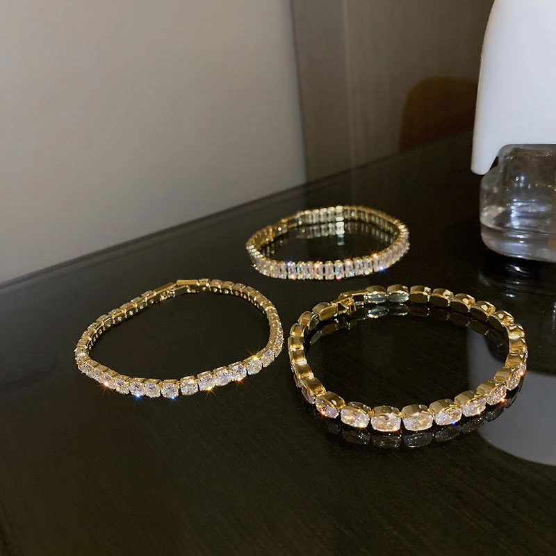 

Charm Gold Color Stainless Steel Zircon Cuban Chain Bracelet Fashion White Square Crystal Bracele for Women Jewelry Accessories