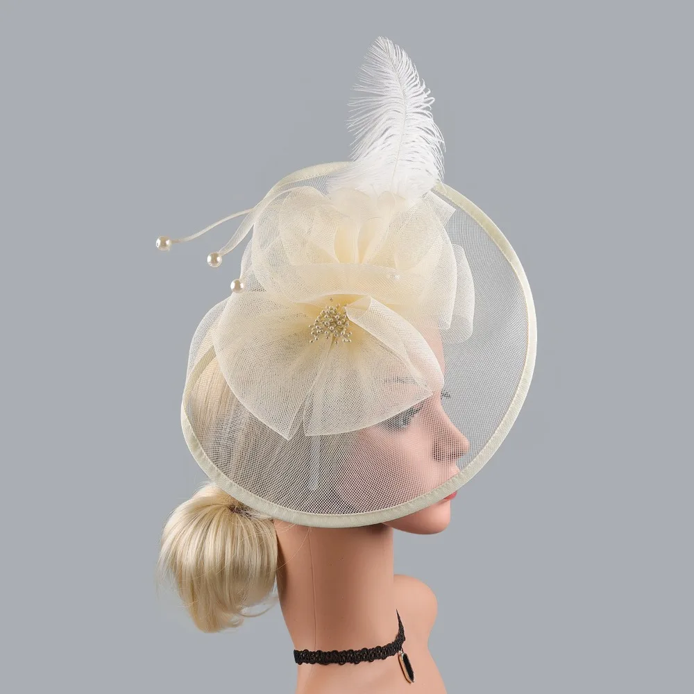 

Retro Exquisite Mesh Feather Headband Elegant Sweet Vintage Fascinator Hat Pearl Hair Clip 1920s Hair Accessories Lady