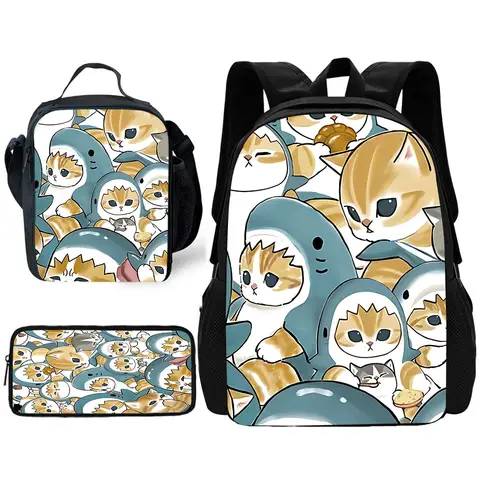 Child School Funny Cat M-mofusands-Backpack with Lunch Bags ,Pencil Bags ,School Bags for Boys Girls Best Gift