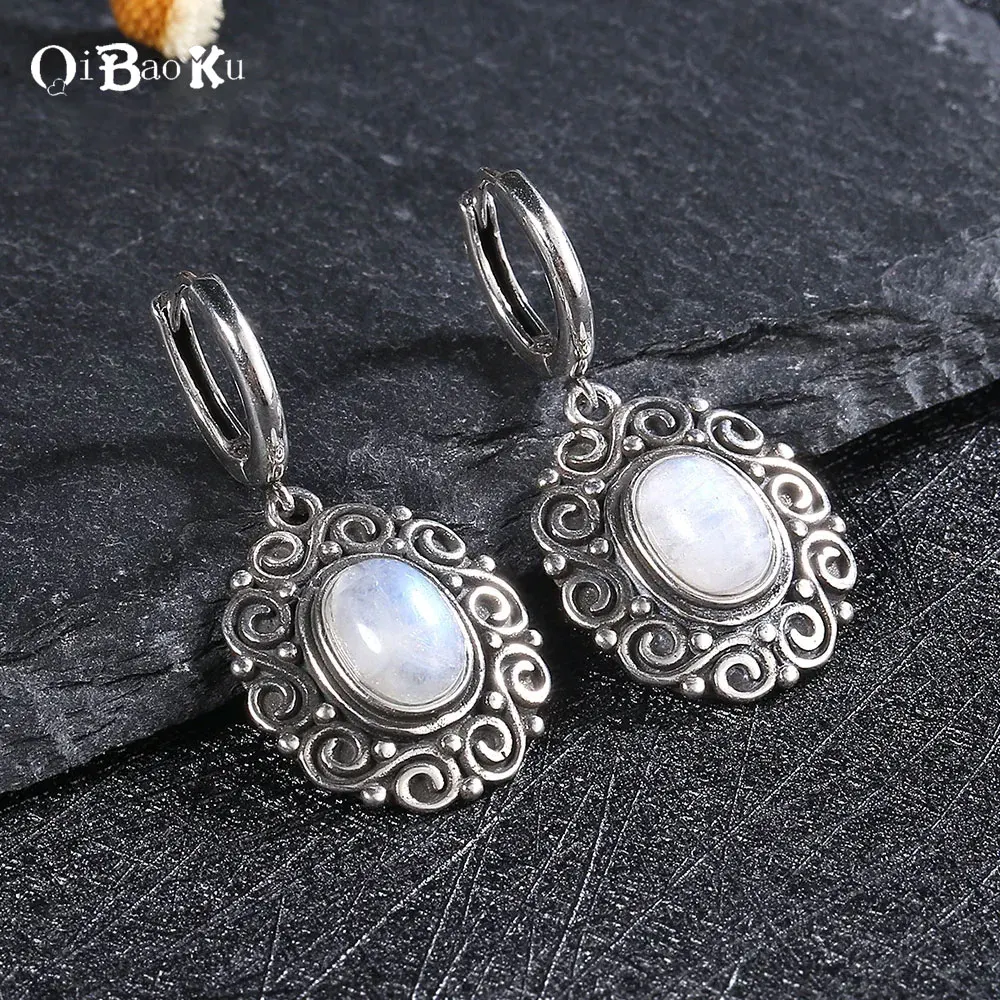 

S925 Silver Moonstone Drop Earrings for Women Oval Amethyst Charoite Earring Party Wedding Gift Jewelry Blue Sandstone