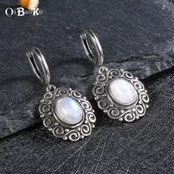 Silver Plated Moonstone Drop Earrings for Women Oval Amethyst Charoite Earring Party Wedding Gift Jewelry Blue Sandstone