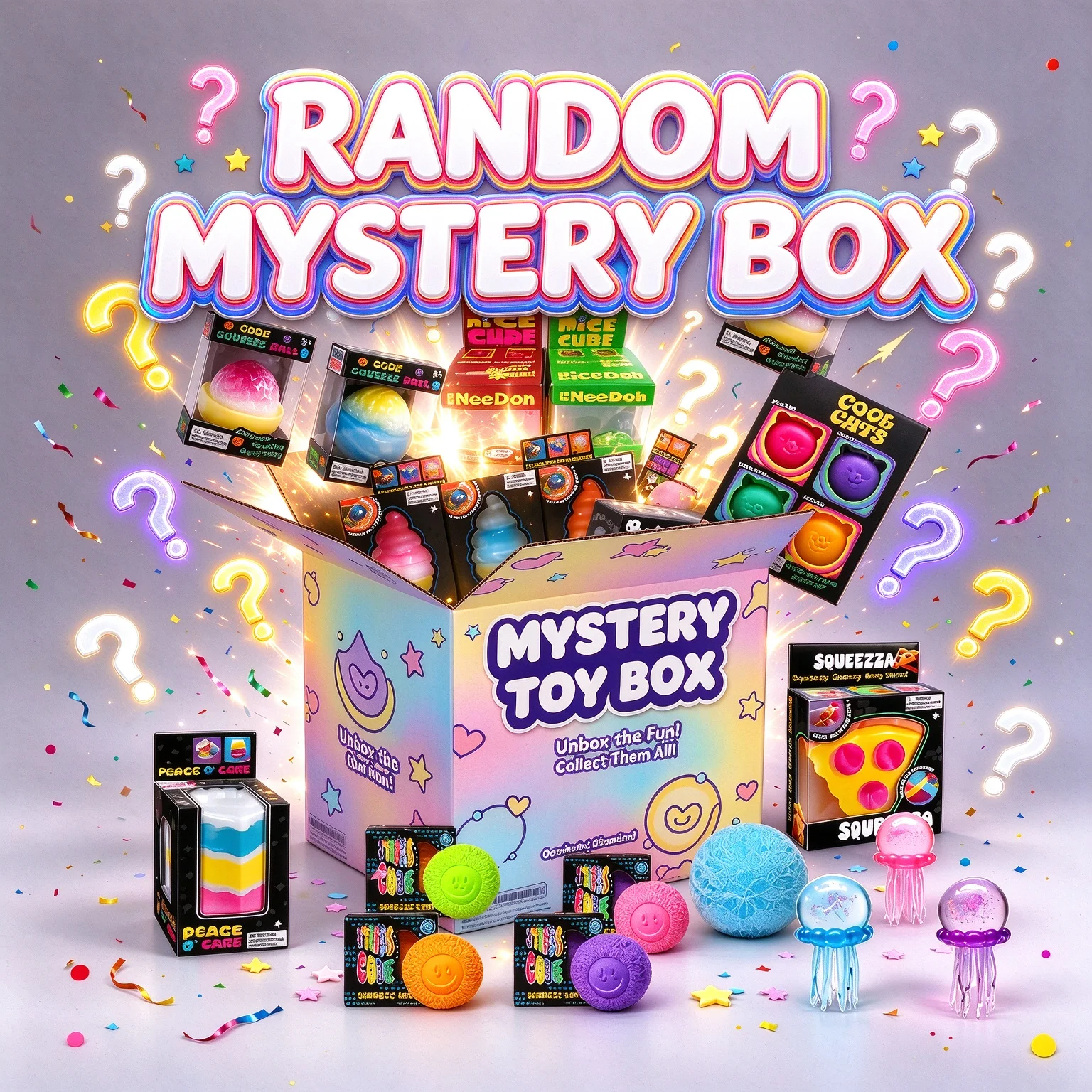 &100+Pcs Surprise Box Toys Novelty Stress Relief Assorted Squishy Figures Blind Box Fun Mystery Fidget Stress Relief Surprise