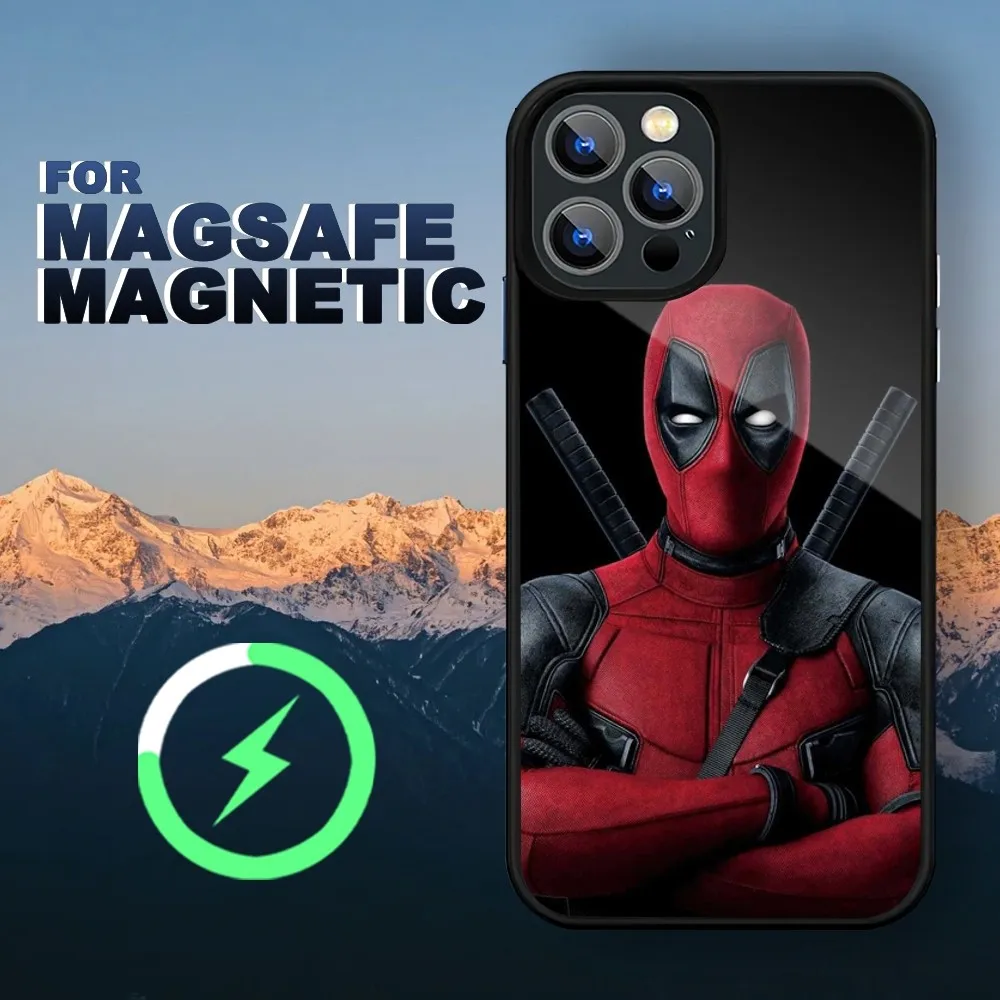 Movie D-Deadpool Phone Case For iPhone Magsafe Magnetic 13 14 15 11 12 Glass Pro Max Charging Plus Shell