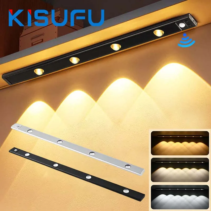 Motion Sensor Ultra Thin Under Cabinet Lights 3IN1 Color USB Power Dimmable Night Bar Light Kitchen Cabinet Room Wardrobe Decor