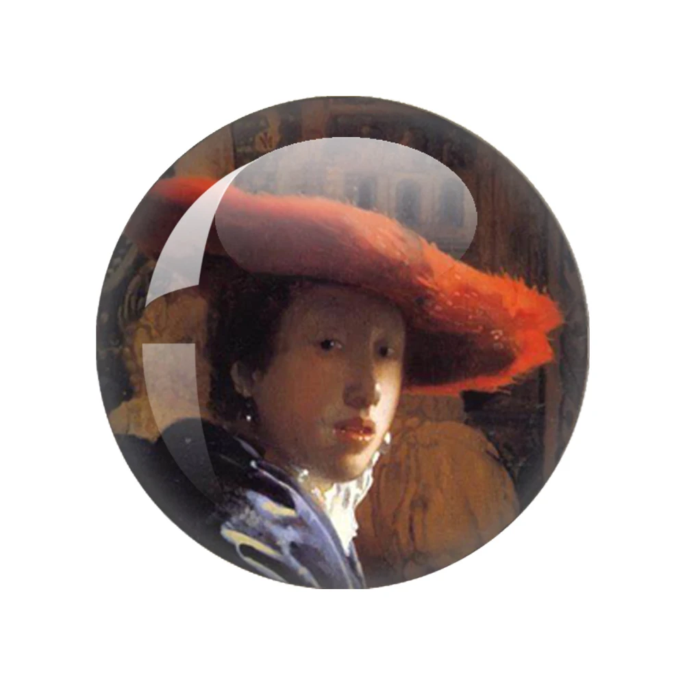 12pcs/lot Art Oil Painting Pearl Girl Vermmer 12mm-40mm Round Photo Glass Cabochon Demo Flatback Jewelry Making Findings Gift