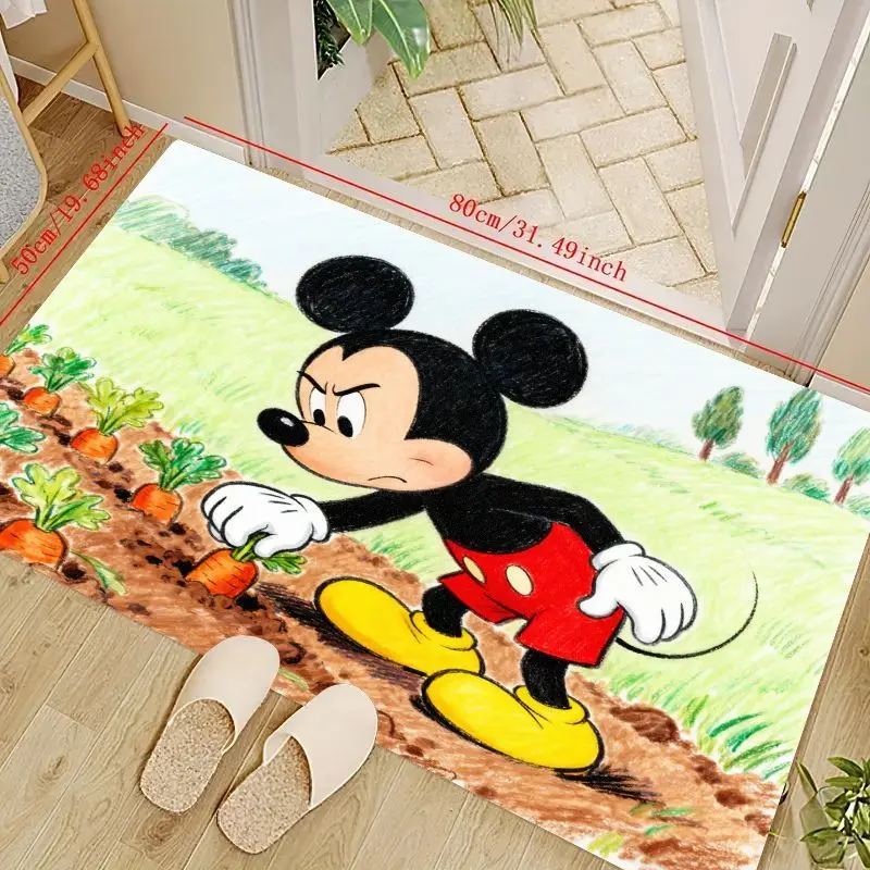 

1PC Disney Mickey Mouse Cartoon Character Carpet, Funny Grumpy Mickey Harvesting Carrots Themed Floor Mat, Non-Slip Washable Are