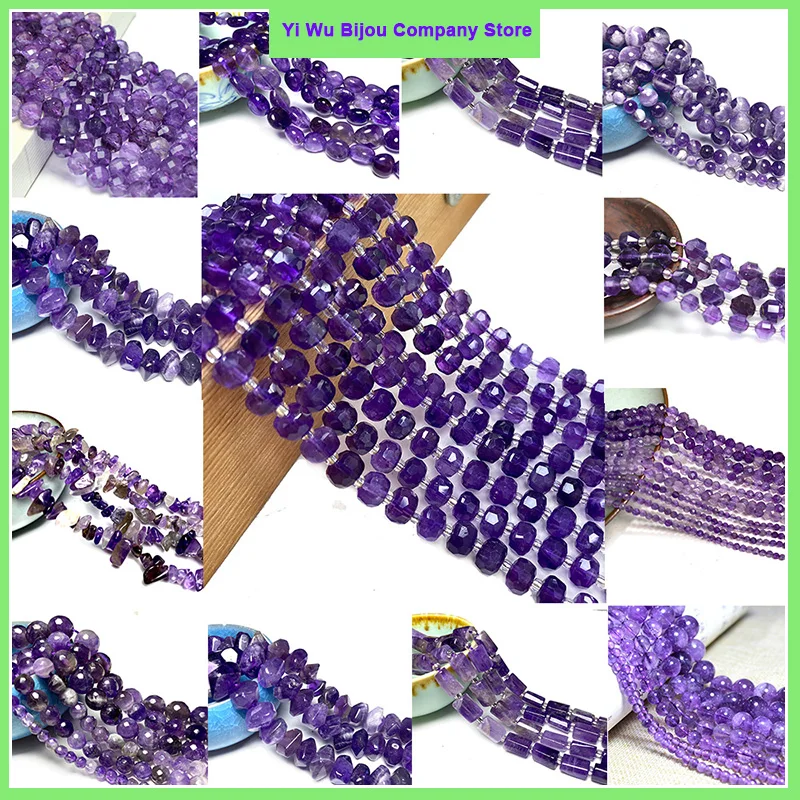 Natural Stone Amethyst Quartz Loose Round Square Rondelle Spacer Beads for Jewelry Making DIY Bracelet Earrings Accessories