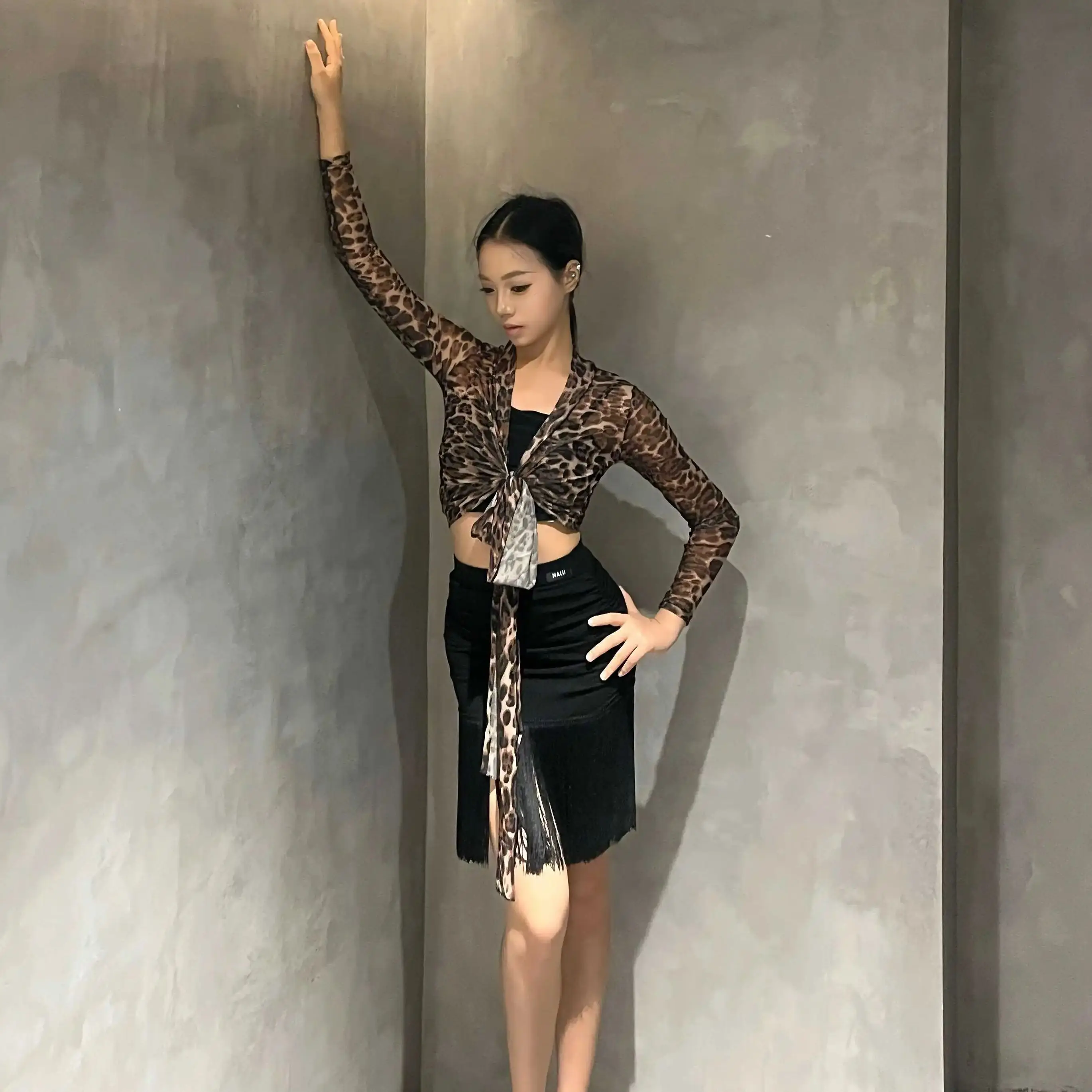 Vrouwelijke Luipaard Print Top Kwasten Rokken Pak Latin Dans Jurk Prestaties Kostuums Vrouwen Samba Danstraining Kleding DN22116