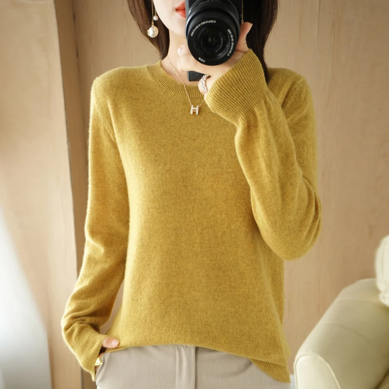 Autumn Winter Women\'s Sweater O-neck Cashmere Solid Pullovers Slim Bottoming Shirt Long Sleeve Casual Basic Pull Femme Sweater