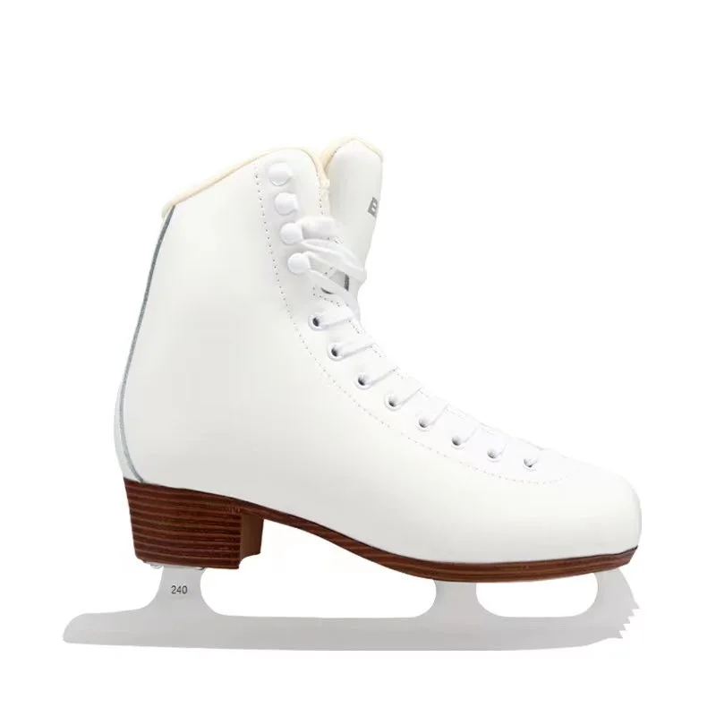 Patines de hielo de nivel medio con estructura de acero inoxidable, botas de patinaje de invierno de cuero con cuchilla de hielo, zapatos de patinaje cómodos.