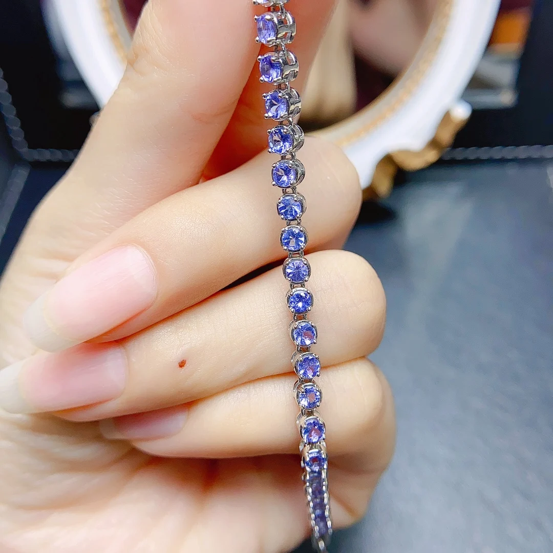 

FS 4mm Natural Tanzanite Simple Bracelet S925 Sterling Silver With Certificate Fine Charm Weddings Jewelry for Women MeiBaPJ