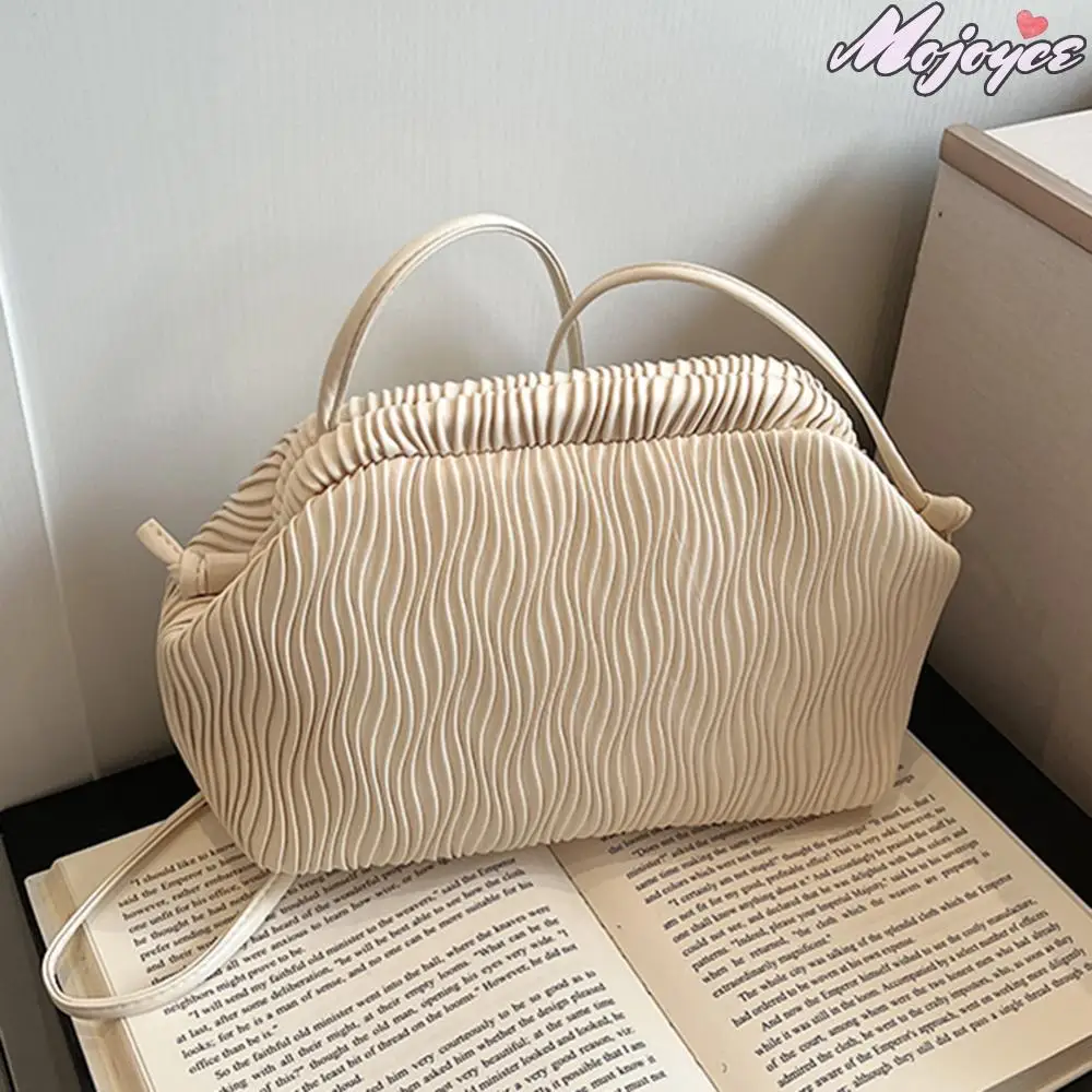 

Women Ruched Dumpling Handbag Pleated PU Leather Simple Shoulder Bags Soft Cloud Clutch Purse Large Capacity Solid Crossbody Bag