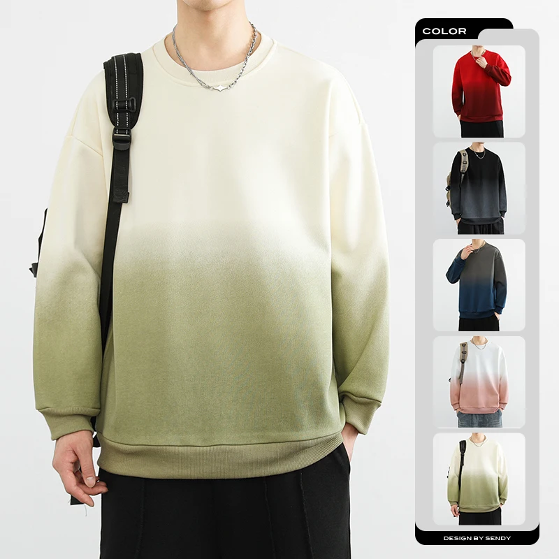 Men's hoodie casual long-sleeved T-shirt, round neck, men's all-in-one hoodie, top T-shirt spring and autumn hoodie