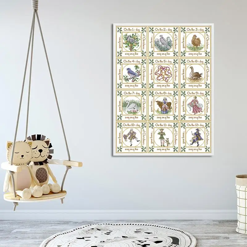 The Twelve Days of Christmas Stamped Cross Stitch Kits Aida 14CT 16CT 11CT  Counted Canvas Fabric Embroidery Set DIY Home Decor