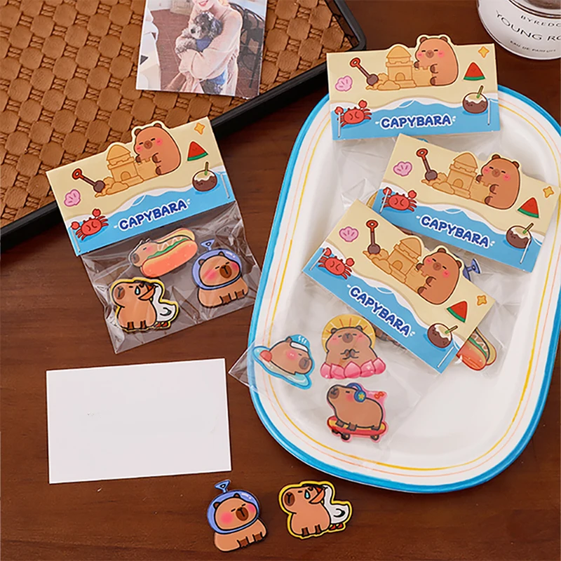 3 قطع أزياء جميلة الحيوانات شارة الملابس حقيبة مجوهرات دبوس لطيف الكرتون كابيبارا بروش مجموعة شارات الديكور مجوهرات اكسسوارات #4