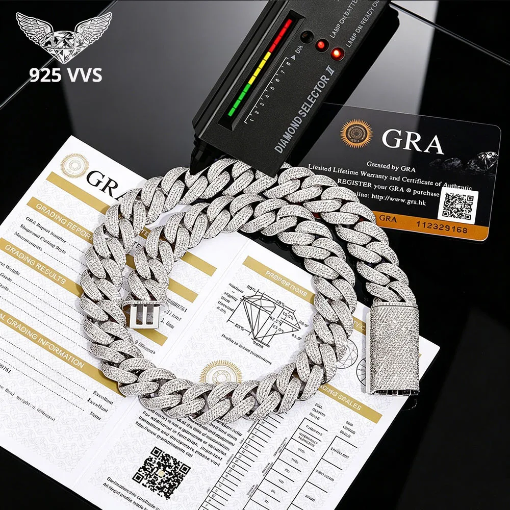 S925 Silver Rivieras In Moissanite 17.5mm Cuban Link Necklace Iced Out VVS1 Moissanite Hip Hop Men Jewelry With GRA Certificate