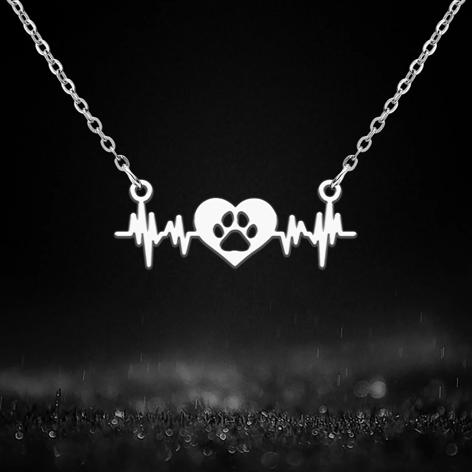 1pc Heartbeat Chart Love Pet Paw Print Pendant Necklace Create Dynamic Heartbeat Full Healing Feeling Jewelry  Pet Lovers