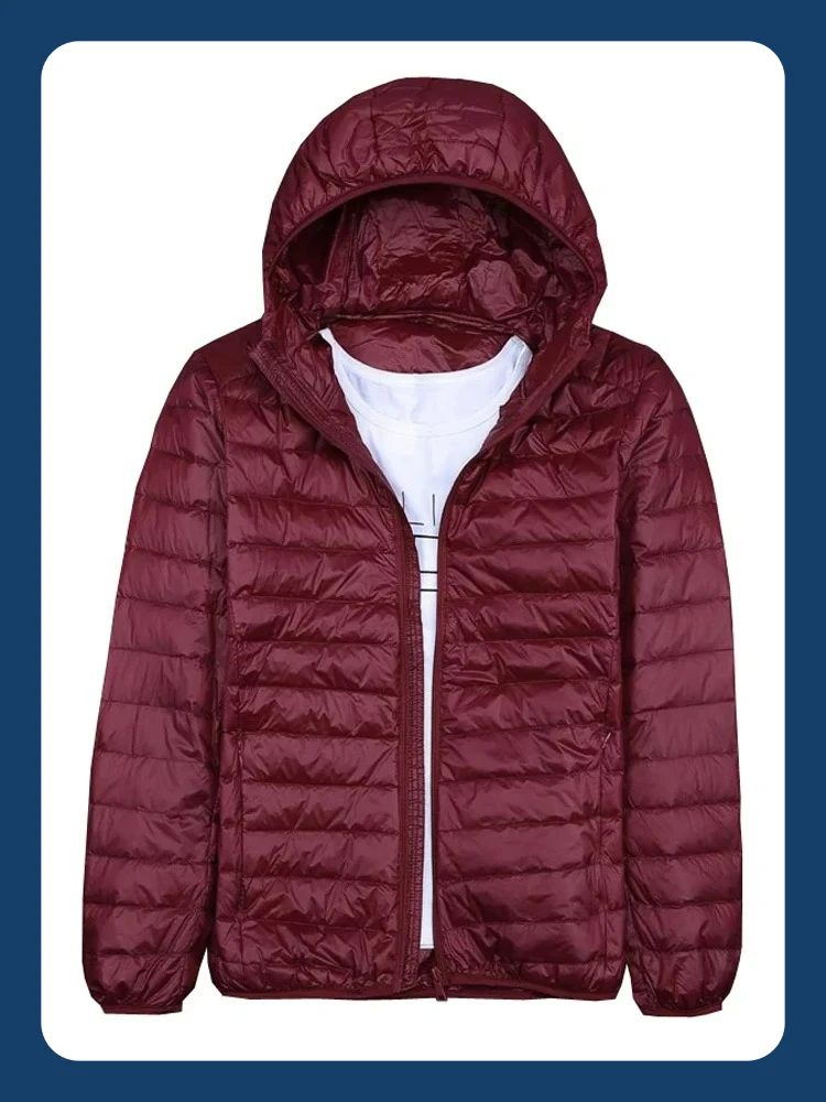 0-10℃ Men's Winter Coat Duck Down Jackets Ultra Light Thin Hooded Down Coat Portable Windproof Puffer Parkas Male Overcoat 5XL