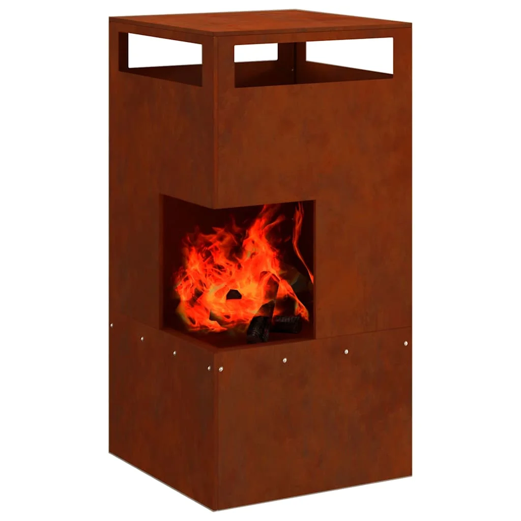 Brasero de Acero Corten 50X50X100 cm para Jardín o Patio Exterior