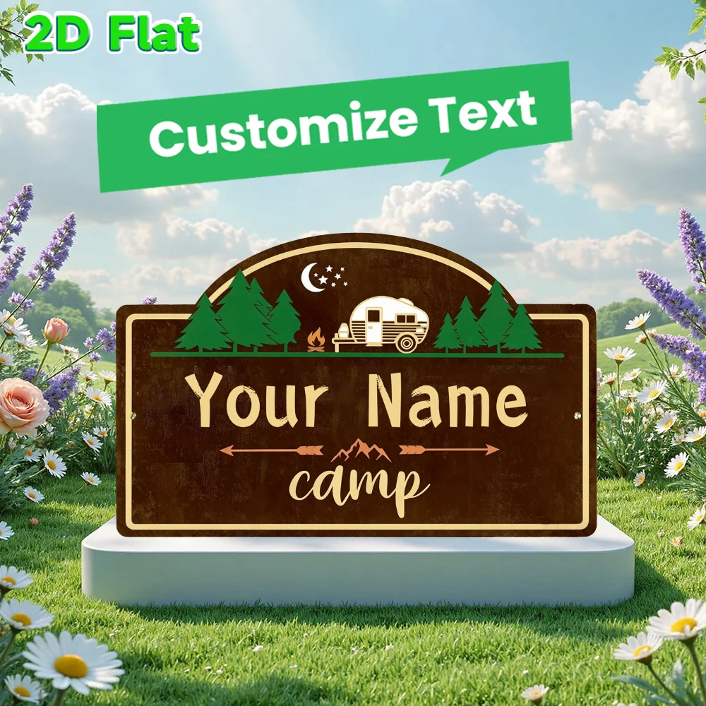 Custom Name Vintage Camp Metal Sign, Arched Retro Wall Decor Plaque, Personalized Wall Art Campsite Cabin Home Decor