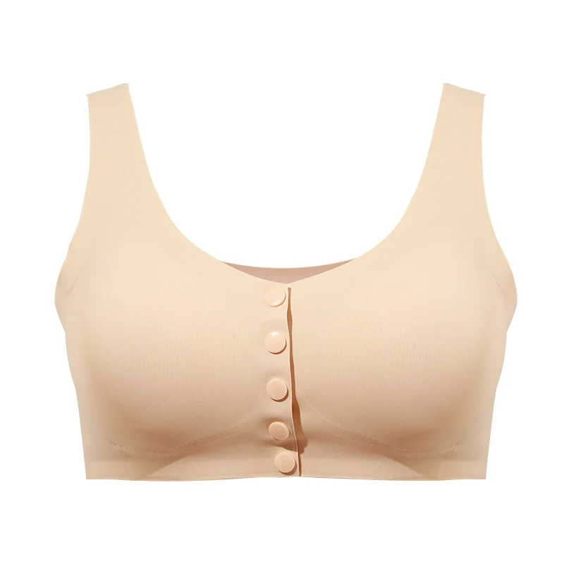 

2086 Ice Silk Vest Breast Bra Postoperative Silicone Bra Underwear Women Fake Breast Resection Front Button Large Size