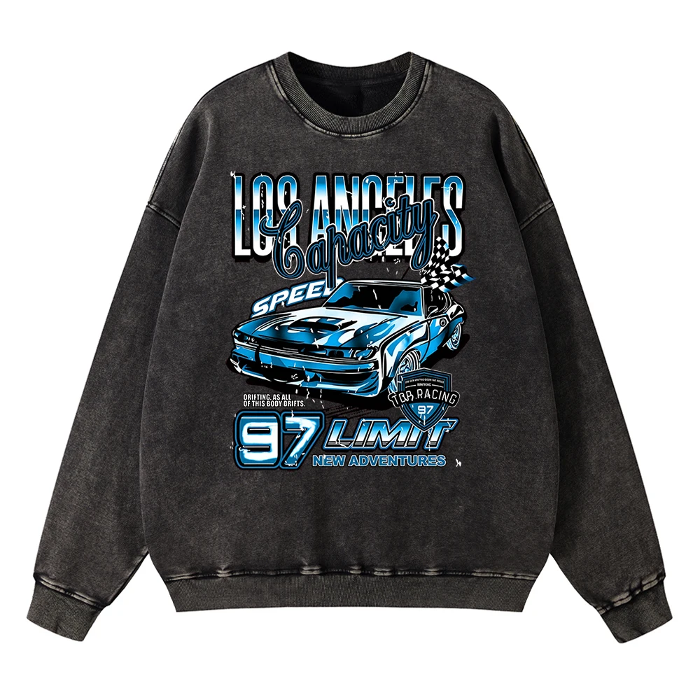 Vintage Distressed Washing Los Angeles Extreme Racing Sport Men Sweatshirt Cotton Sweatshirt Hoodie Hip Hop Loose Oversize Hoody