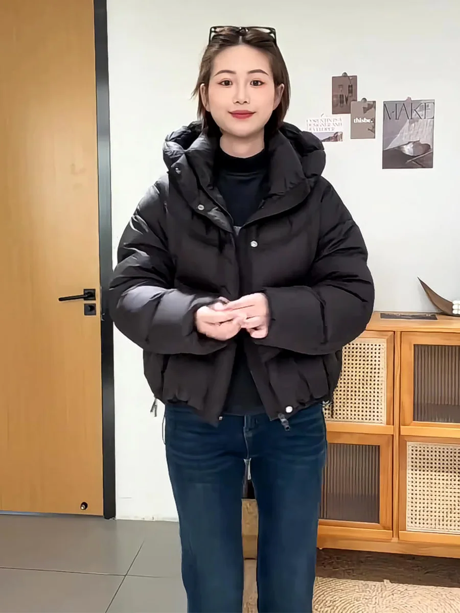 

Casual Sle ort Bla Du down Jaet Women's Winter New Hat Inteated Thiened 90 White Du Feather Warm Outerwear