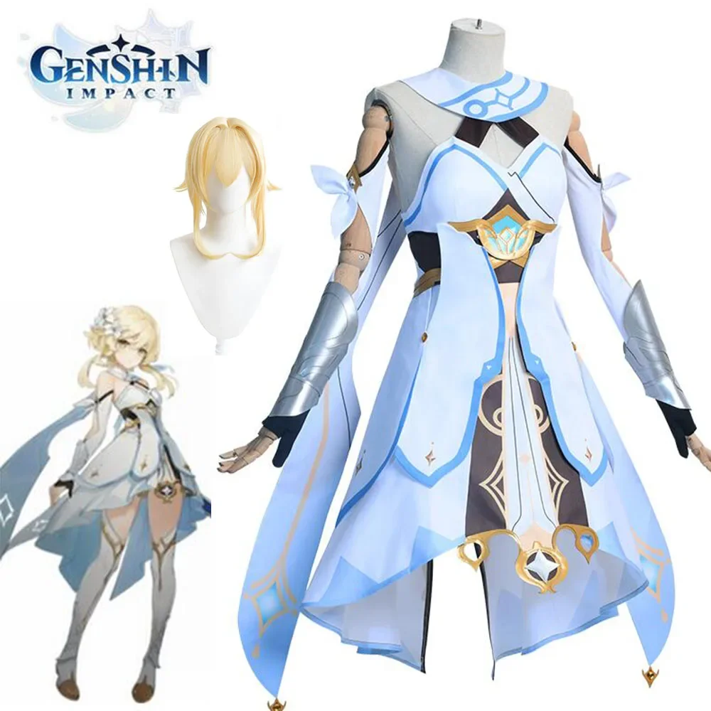 

Game Genshin Impact Traveler Lumine Cosplay Costume Original Version Uniform Halloween For Women Girl Costumes Full Set