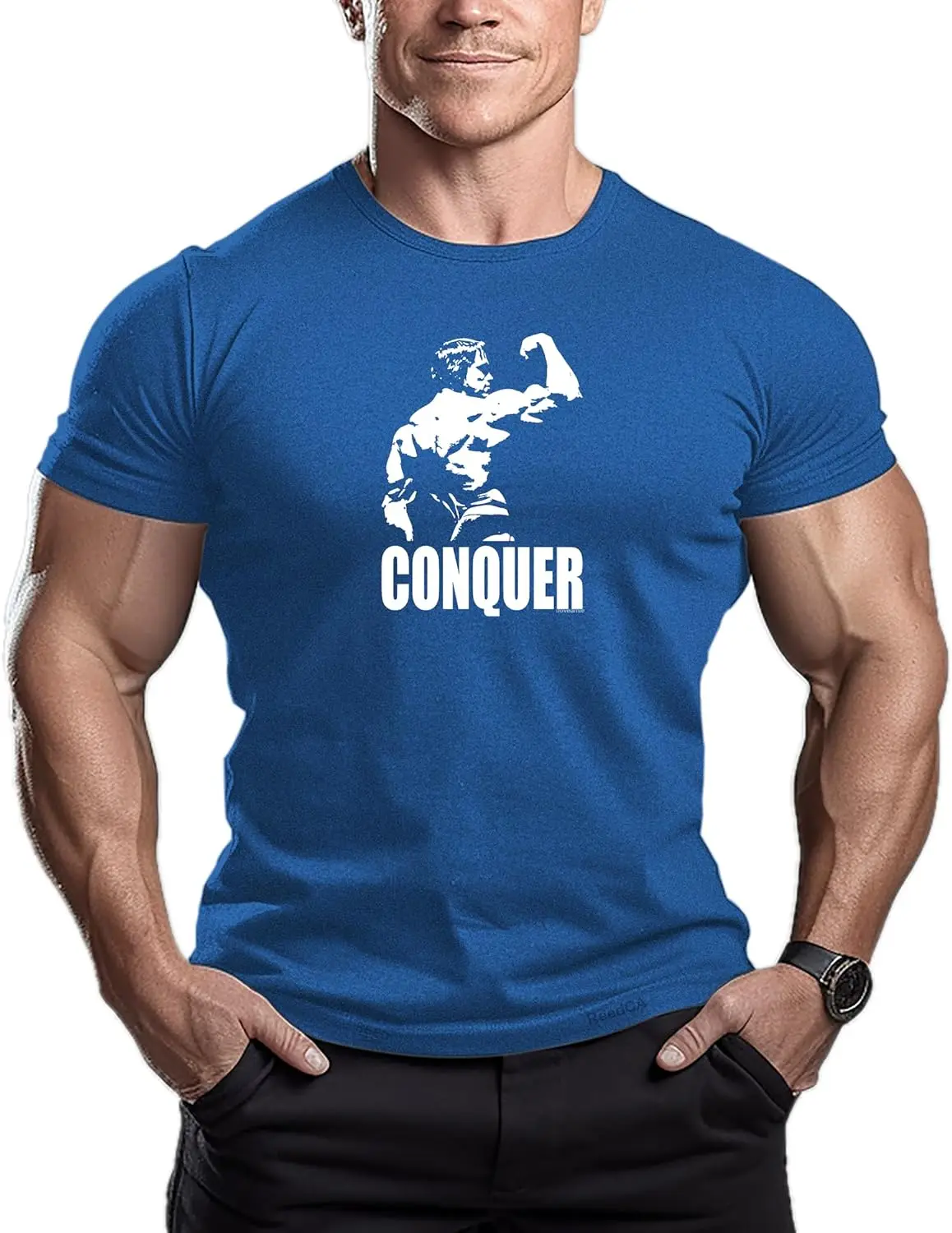 Conquer - Mens Bodybuilding T-Shirt - Gym Training Top Fashion Short Sleeve Fitness