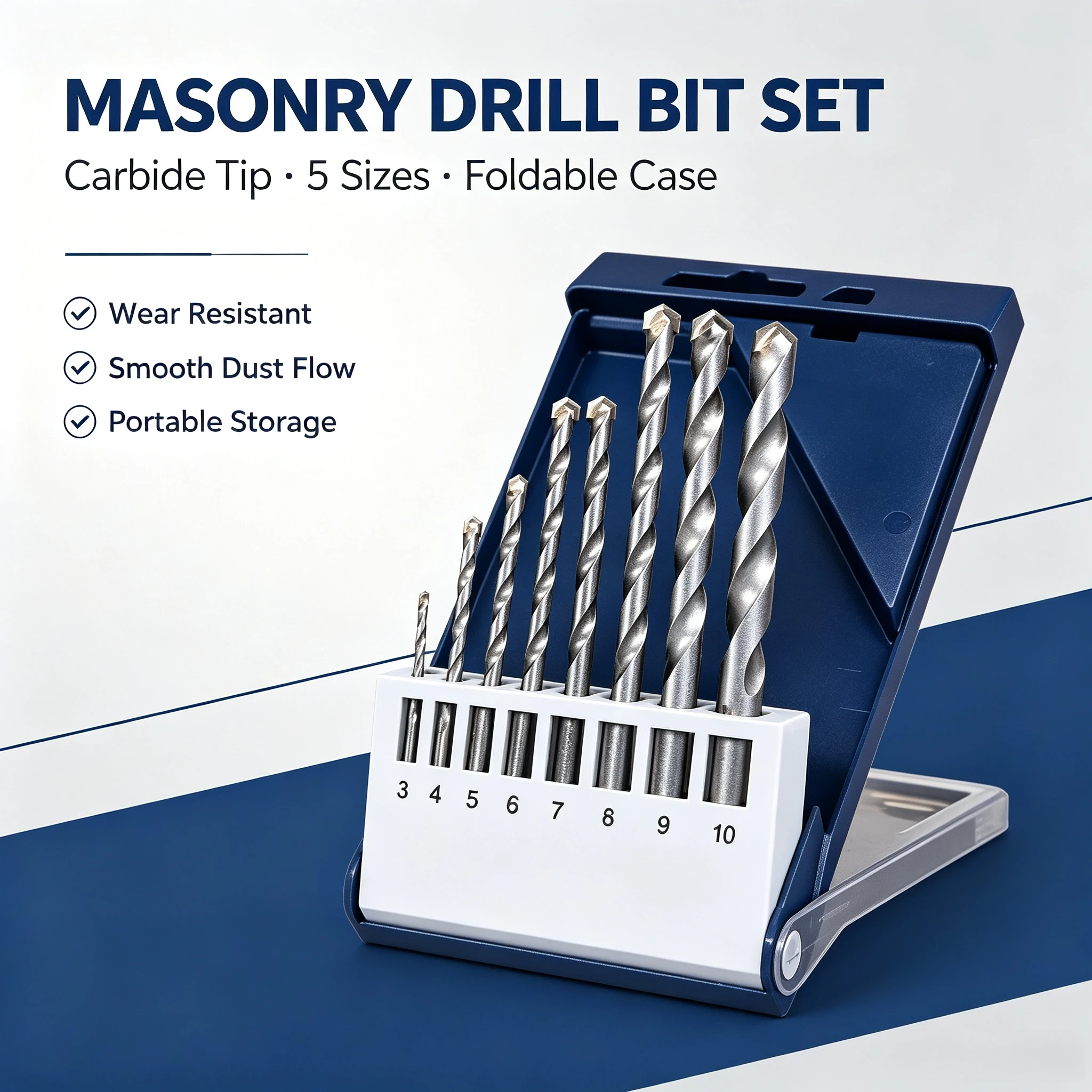 BOSCH 2608578757 Small Blue Box Triangular HandleTwist Drill  8-Piece Set 3-10MM ConcreteTool Attachments