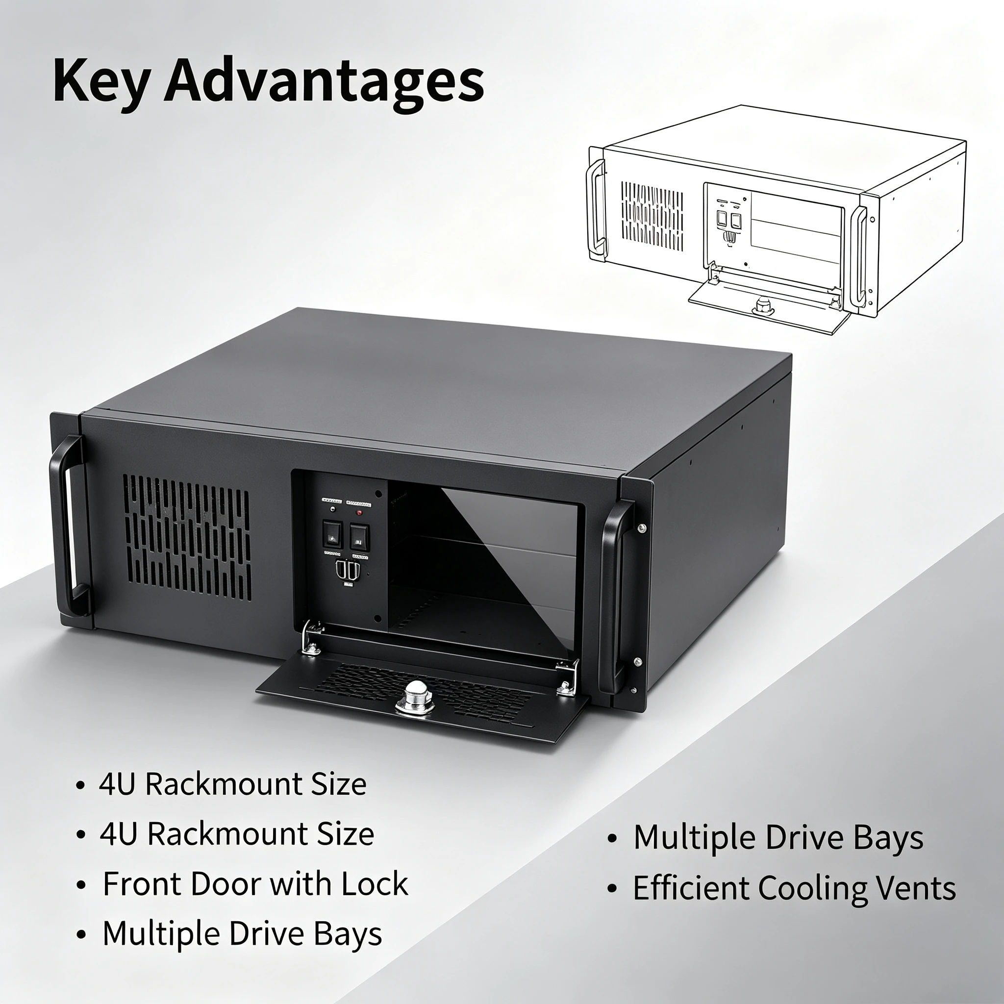 4U Rack Mount Server Chassis, Multi Hard Disk Bay Industrial Control Case, Rack Mount Monitoring Storage Workstation Computer