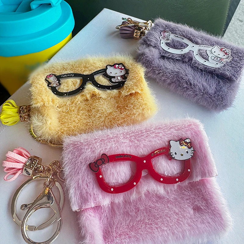 sanrio Cartoon Hello Kitty Plush Coin Bag KT Cat Money Change Purse Creative Plush Small Wallet Earphone Storage Bag W/Keychain
