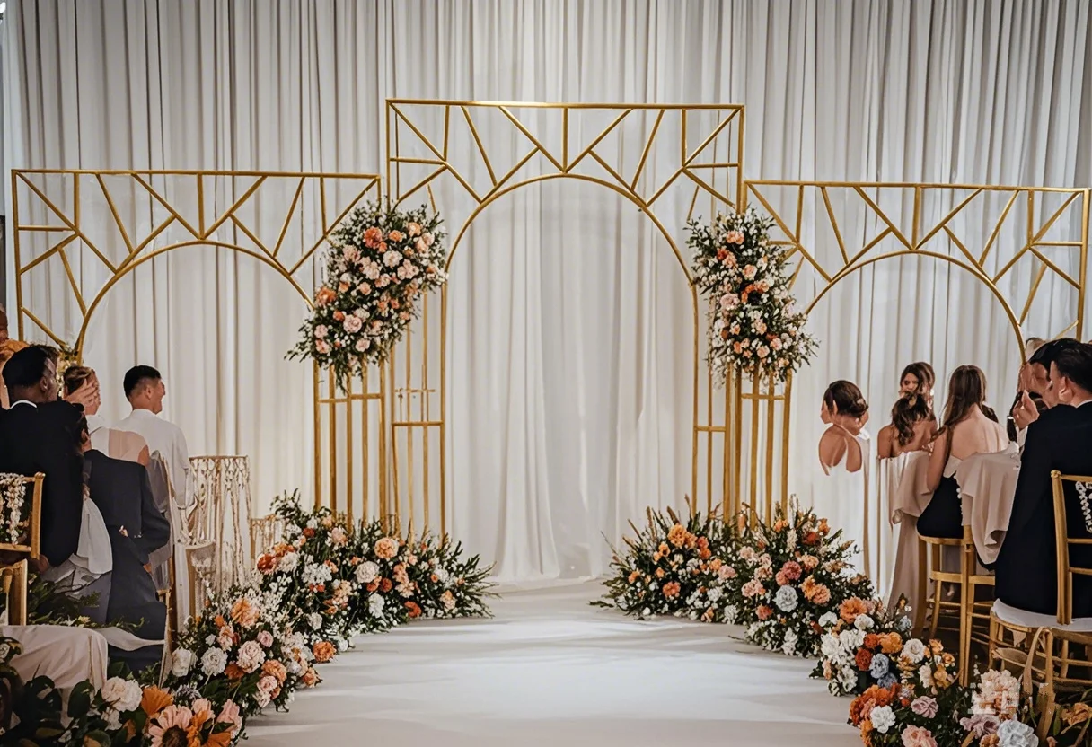 3pcs)Gold Gate Wedding Arch Large Gold Semi not Round Arch For Wedding Party