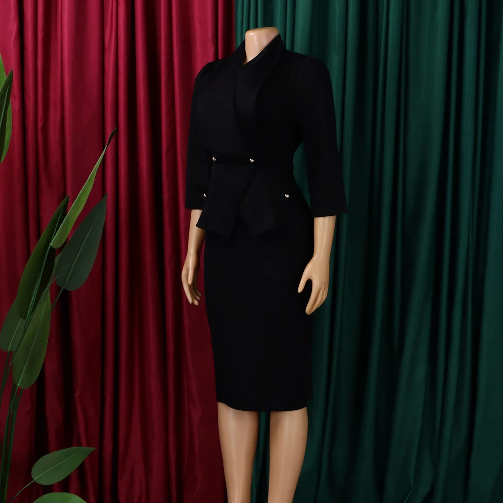 Großer Kragen 3/4 Ärmel Tailliertes Büro-Damenkleid Schönes Modisches Elegantes Afrikanisches Midi-Karrierekleid für Damenmode – Detail 12
