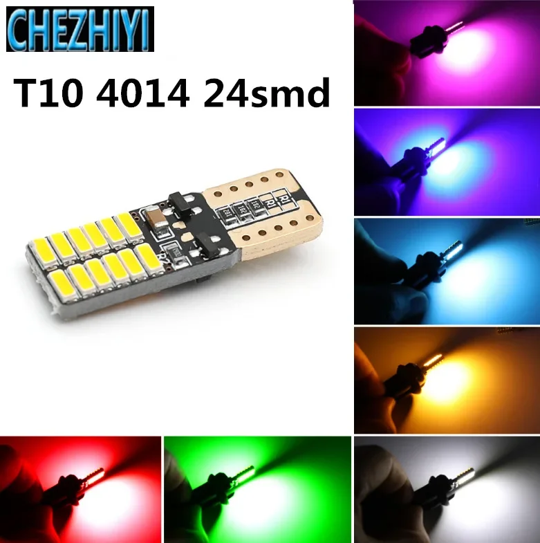 

T10 4014 24SMD Car LED Bulb Canbus Interior Dome Lights 194 168 Amber Green Red Ice Blue Pink Trunk Lamp 12V DC 4.8W 6000k White