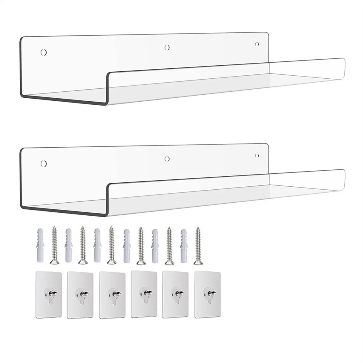 AT16 2Pack Acrylic Shelves for Wall Storage,15Inch Floating Bookshelves for Kids,Display Shelf Organizer for Bathroom,Bedroom