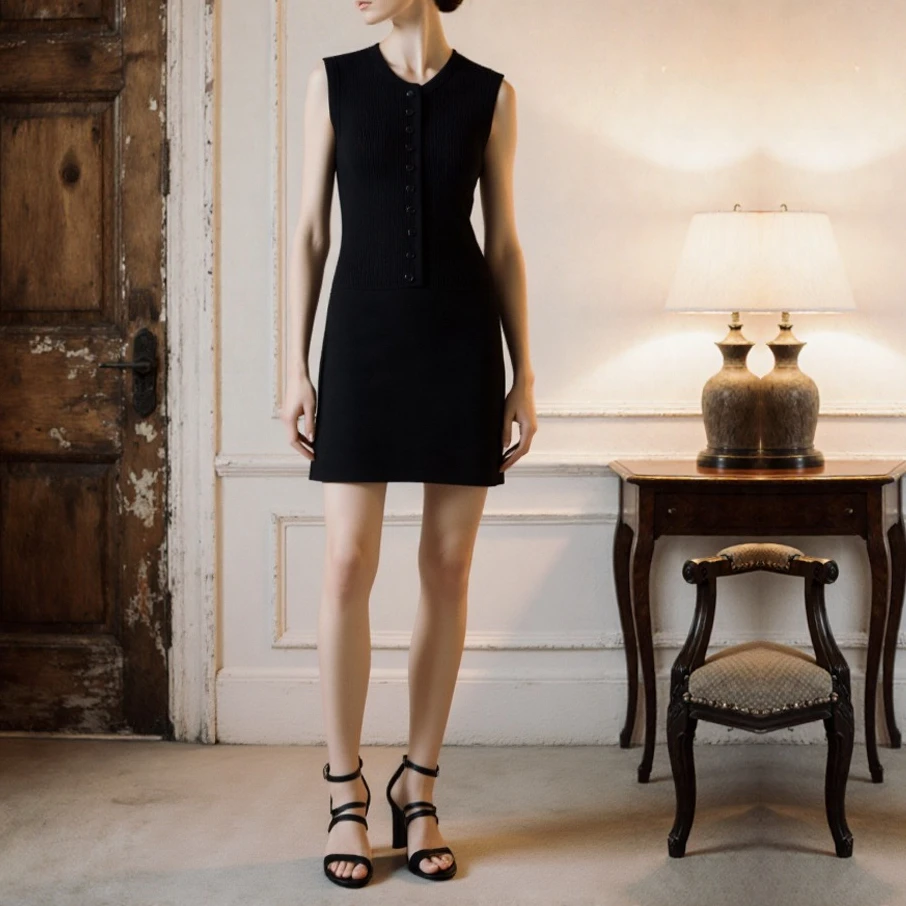 

【Gift Free】2025 Autumn Winter French Simple Chic Round-Neck Long-Sleeve Knit Cardigan + Sleeveless Dress Set Women