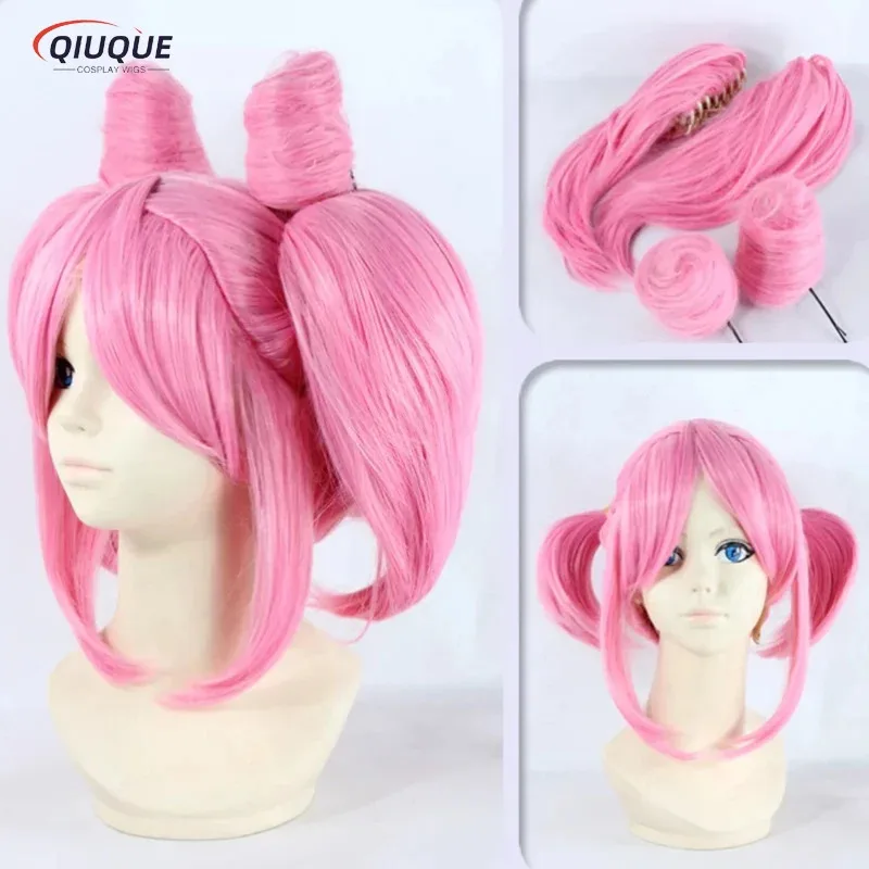 2025 yiyi 세일러 치비 우사 치비우사 가발 짧은 핑크색 포니테일 클립 포함 내열성 합성 헤어 코스프레 + 가발 캡