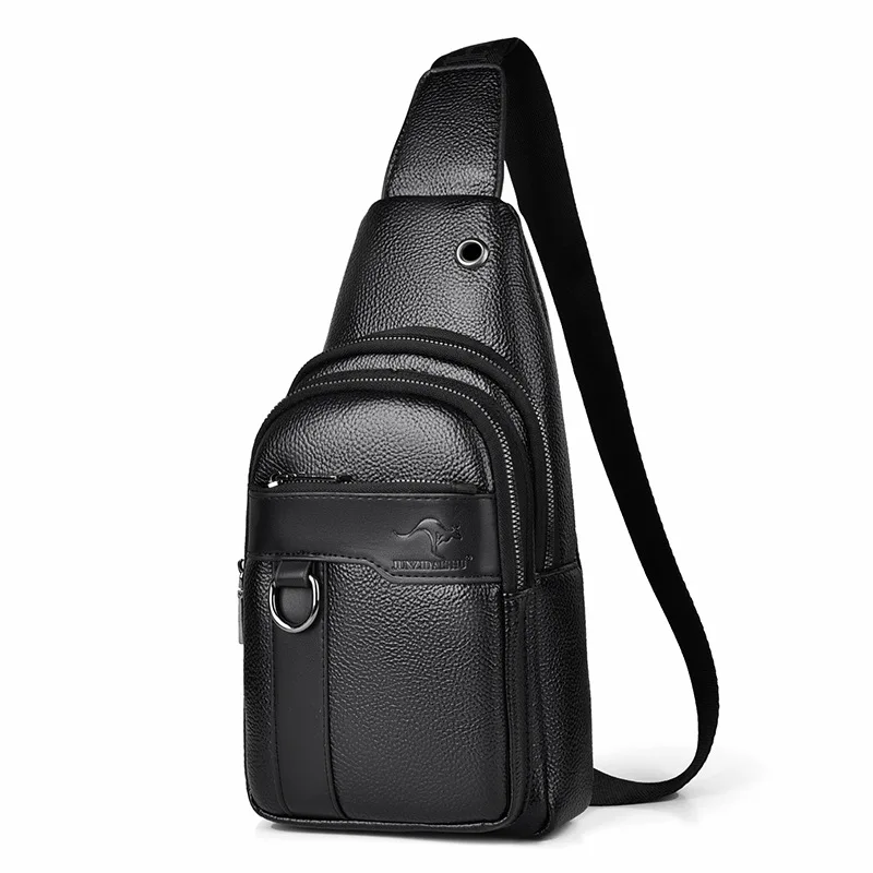 2024New Kangaroo Luxury Brand Chest Pack Men Crossbody Bag Black Brown Leather Chest Bag Casual Travel Sling Bag Messenger Bag