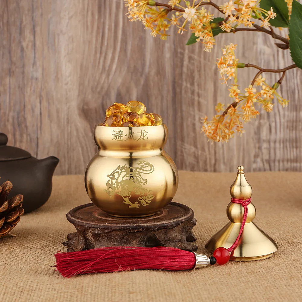 Brass Gourd Ornament With Detachable Lid And Tassel Traditional Feng Shui Decor For Kitchen Living
