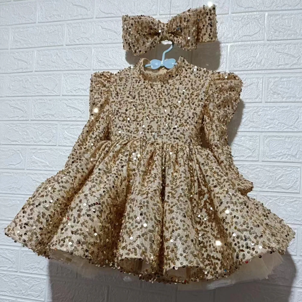 Luxury Sequined Ball Gown Birthday Party Frock Teen 9 10 Year 2022 Robe Princess Perform Girl Dress