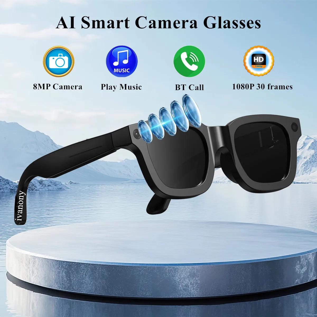 

Очки для умной камеры, 1080P HD, 8 МП, камера для видеосъемки, память 32 ГБ, передача Wi-Fi, AI, распознавание изображения, умные солнцезащитные очки для мужчин